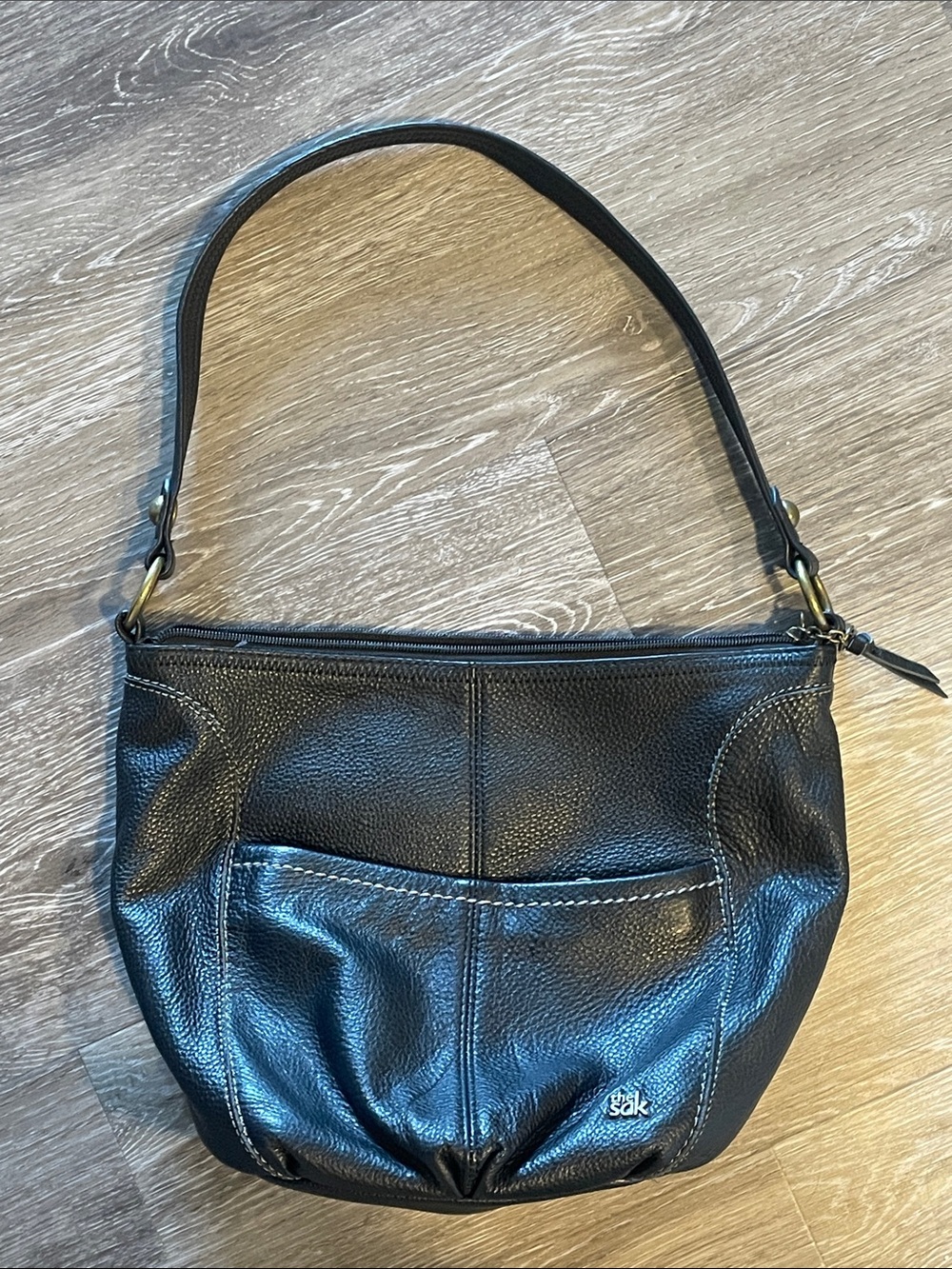 The Sak Black Leather Shoulder Bag with Front Pocket HOBO 90s